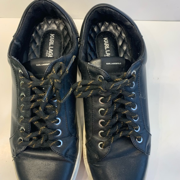 Karl Lagerfeld Genuine Leather Black Sneakers Paris - Picture 3 of 10